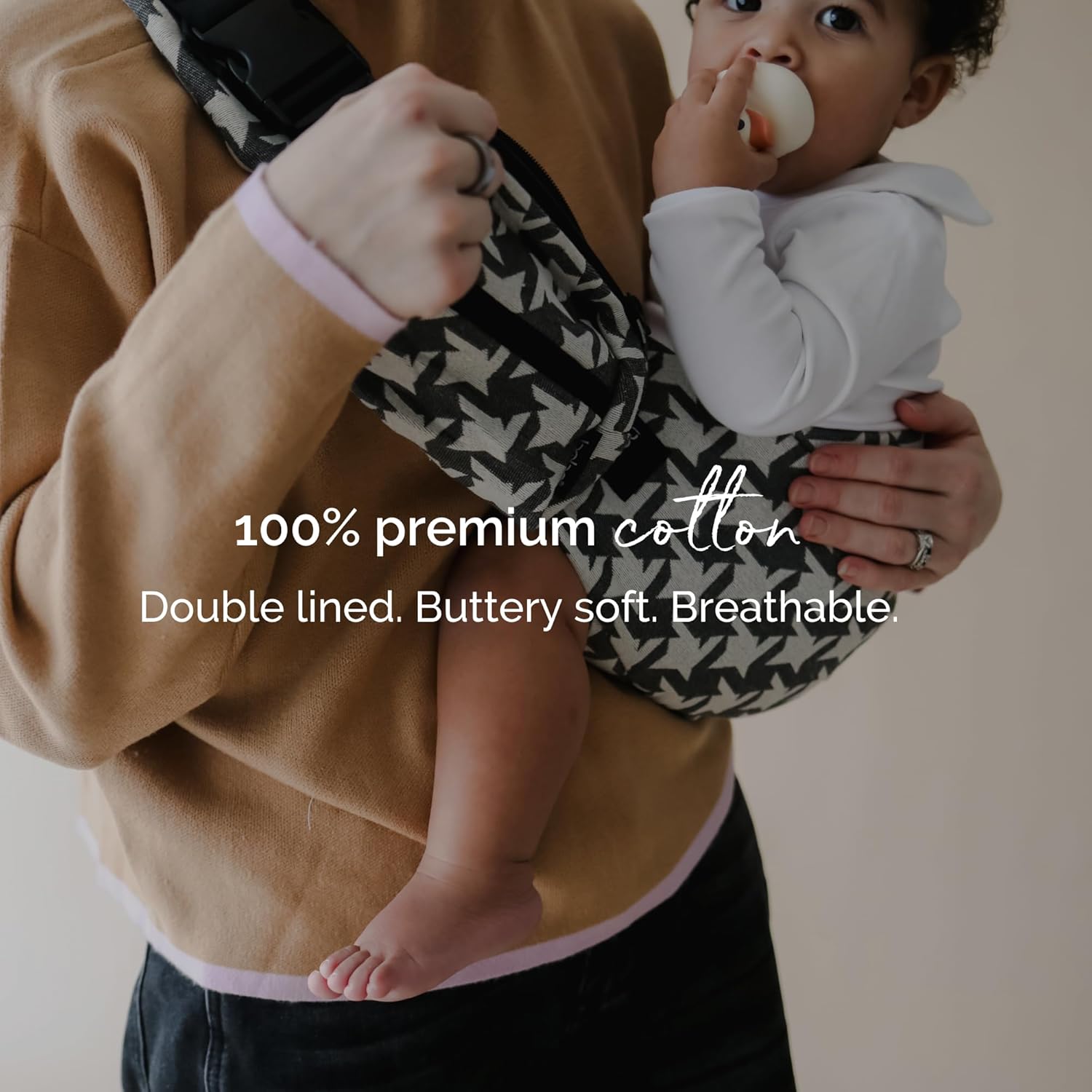 Boba Buddy Toddler Carrier Sling - Houndstooth Jacquard Baby Sling Carrier Toddler, Ergonomic with Padded Straps, Safety Buckle and Roomy Seat, Includes Matching Carry Bag (9–48 Months/18-44 lbs)