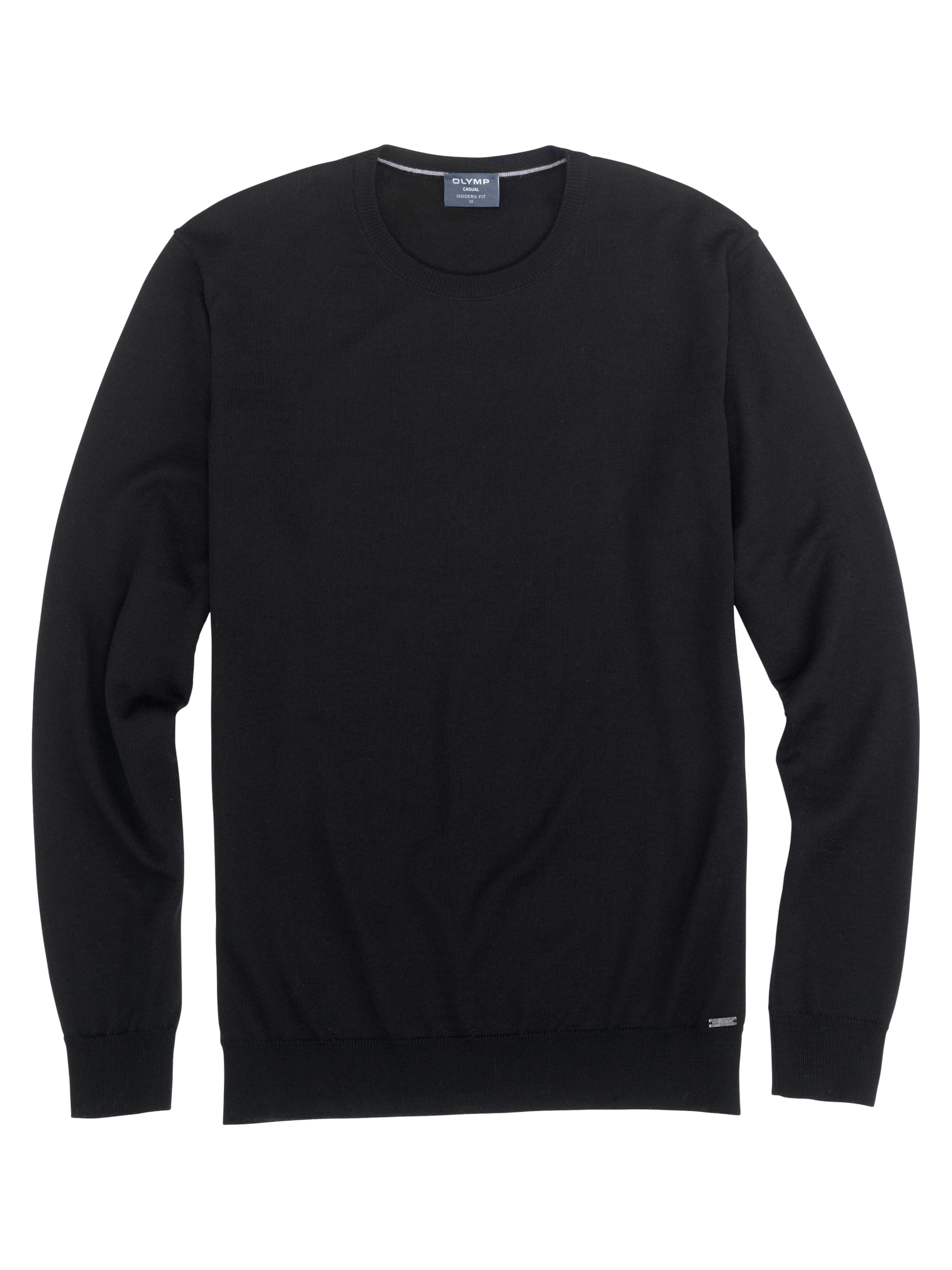 Olymp Pullover L Rundhals Merinowolle Schwarz