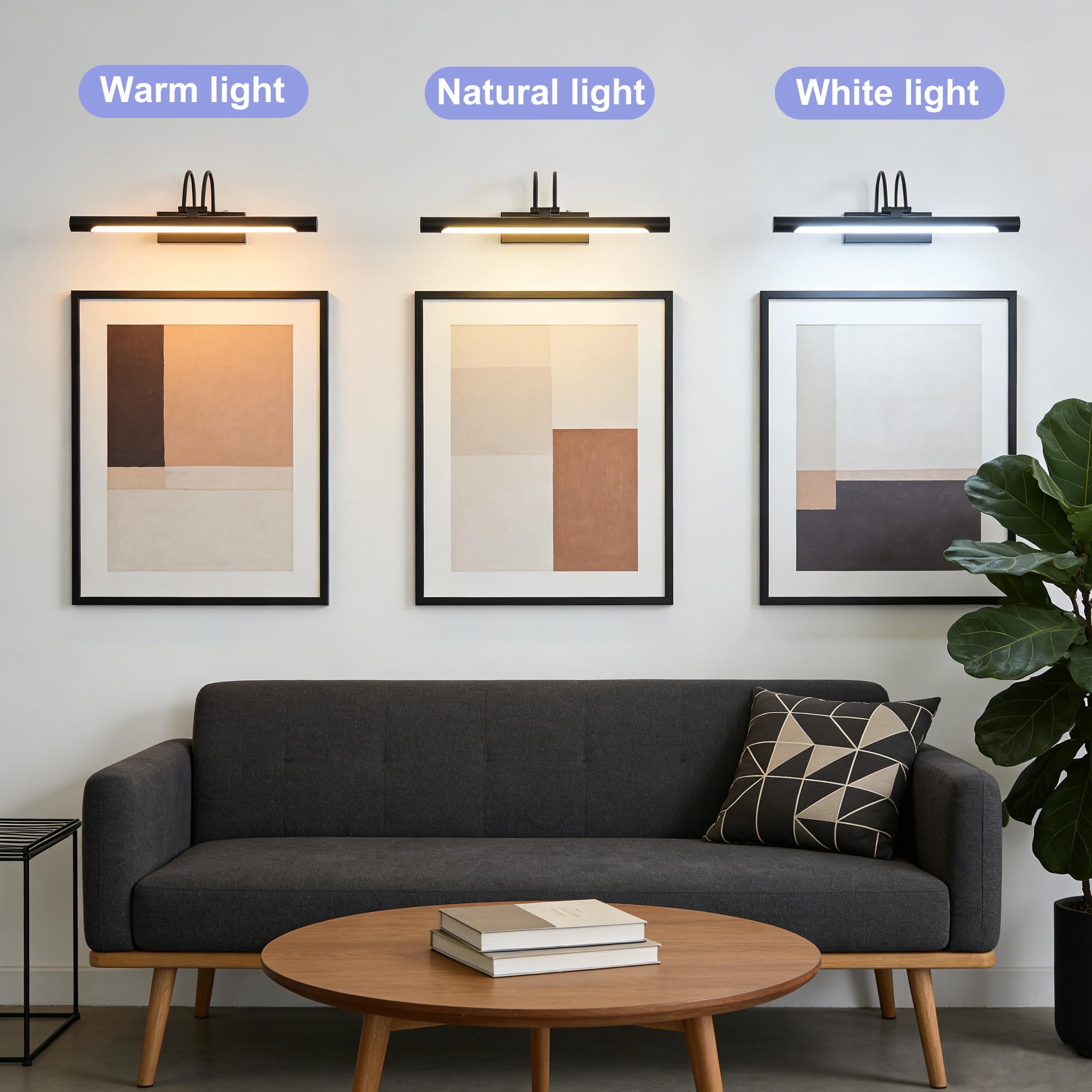 Bilderleuchte Akku mit Fernbedienung, 40cm LED Bildbeleuchtung Kabellos mit 3 Farbtemperaturen 8000mAh Wiederaufladbar Batterie Timer Dimmbar Wandlicht Innen für Malen Kunstwerke Porträt