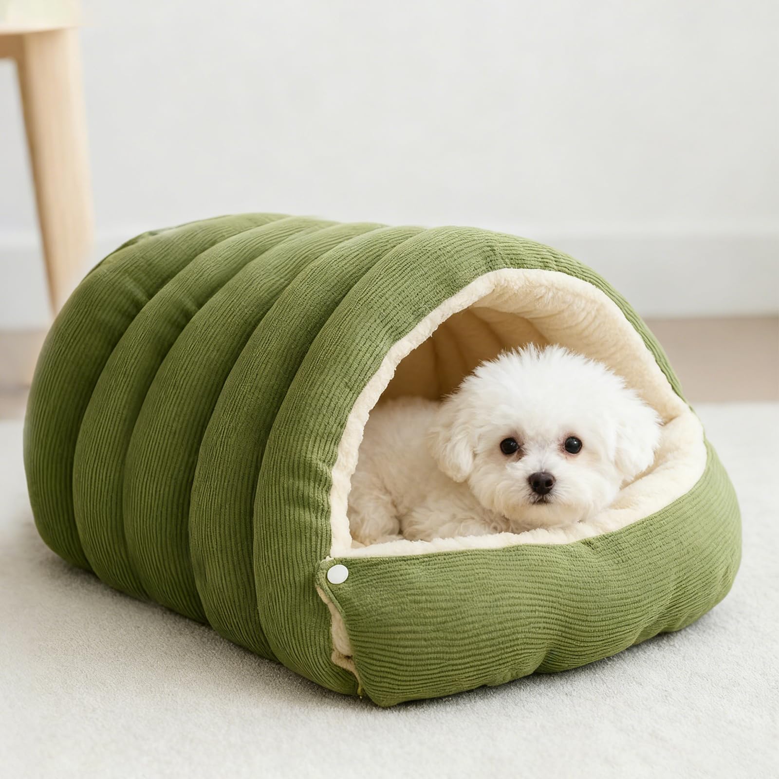 PETCUTE Niche pour Chien 2 en 1,Lit pour Chat d'intérieur,Niche Confortable pour Chien en Forme De Nid,Semi-fermé,Lit Igloo Amovible Lavable pour Chiens et Chats avec Bouton-Pression,Vert,M