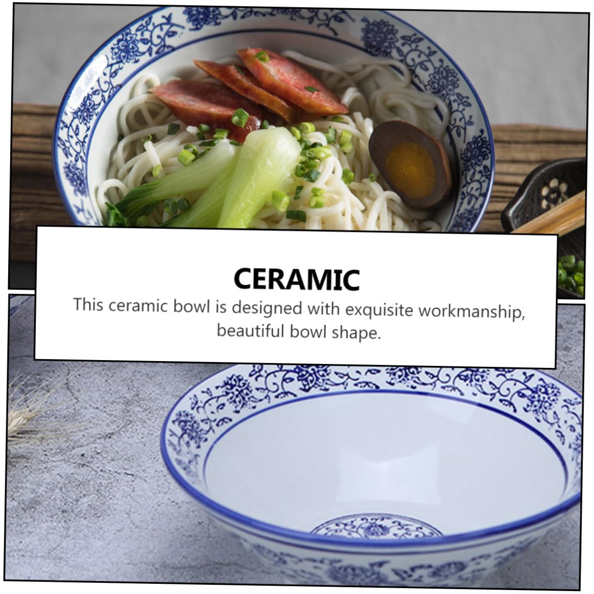 Cuenco Cerámico Esmaltado con Diseño Azul y para Servir Sopa Ramen y Ensaladas Restaurantes y Hogar Resistente y Decorativo para Diario