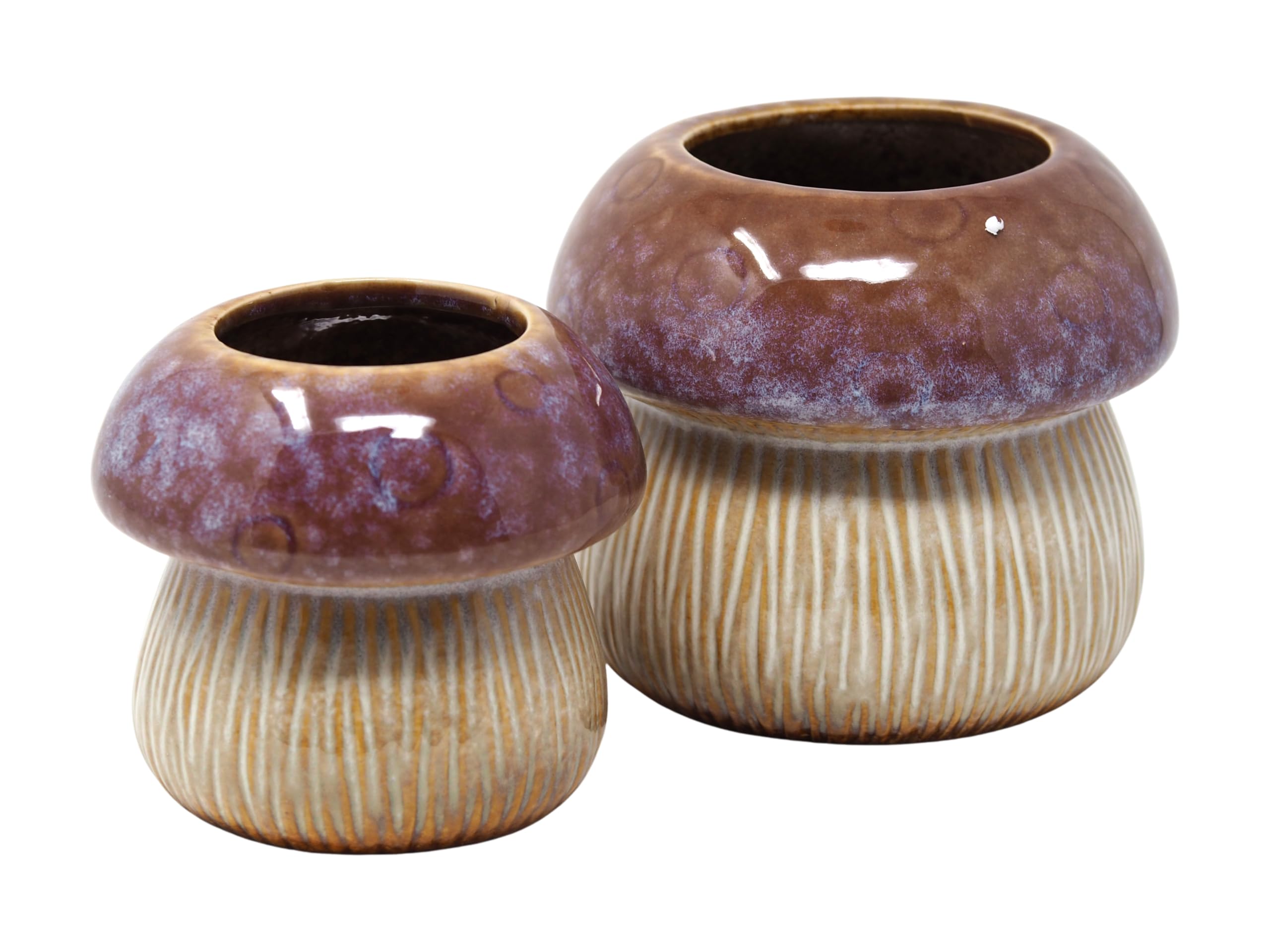 Blue Whale Gifts Mushroom Toadstool Style Ceramic Plant Pots Natural Brown and Cream - Set of 2