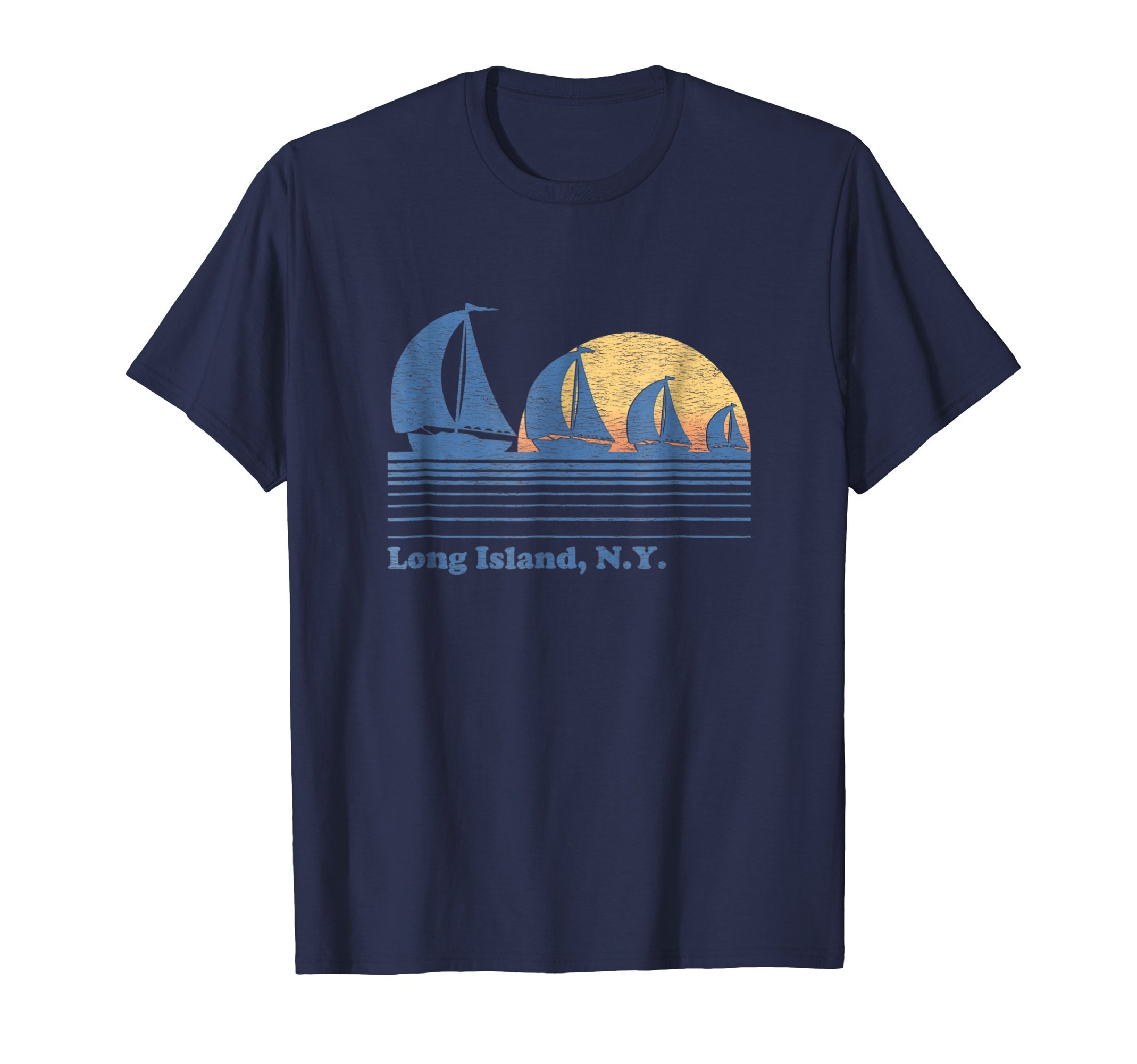 Long Island New York Sailing T-Shirts & TeesLong Island NY Sailboat T-Shirt Vintage 80s Sunset Tee T-ShirtOEKO-TEX STANDARD 100
