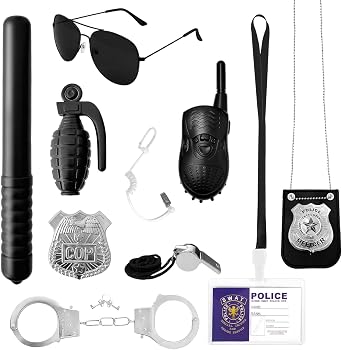 Xuyyicao 10 Pcs Police Pretend Play Set,Detective Set Accessories,Police Officer Costumes,Cop Dress up Accessories for Theme Party,Halloween,Gifts
