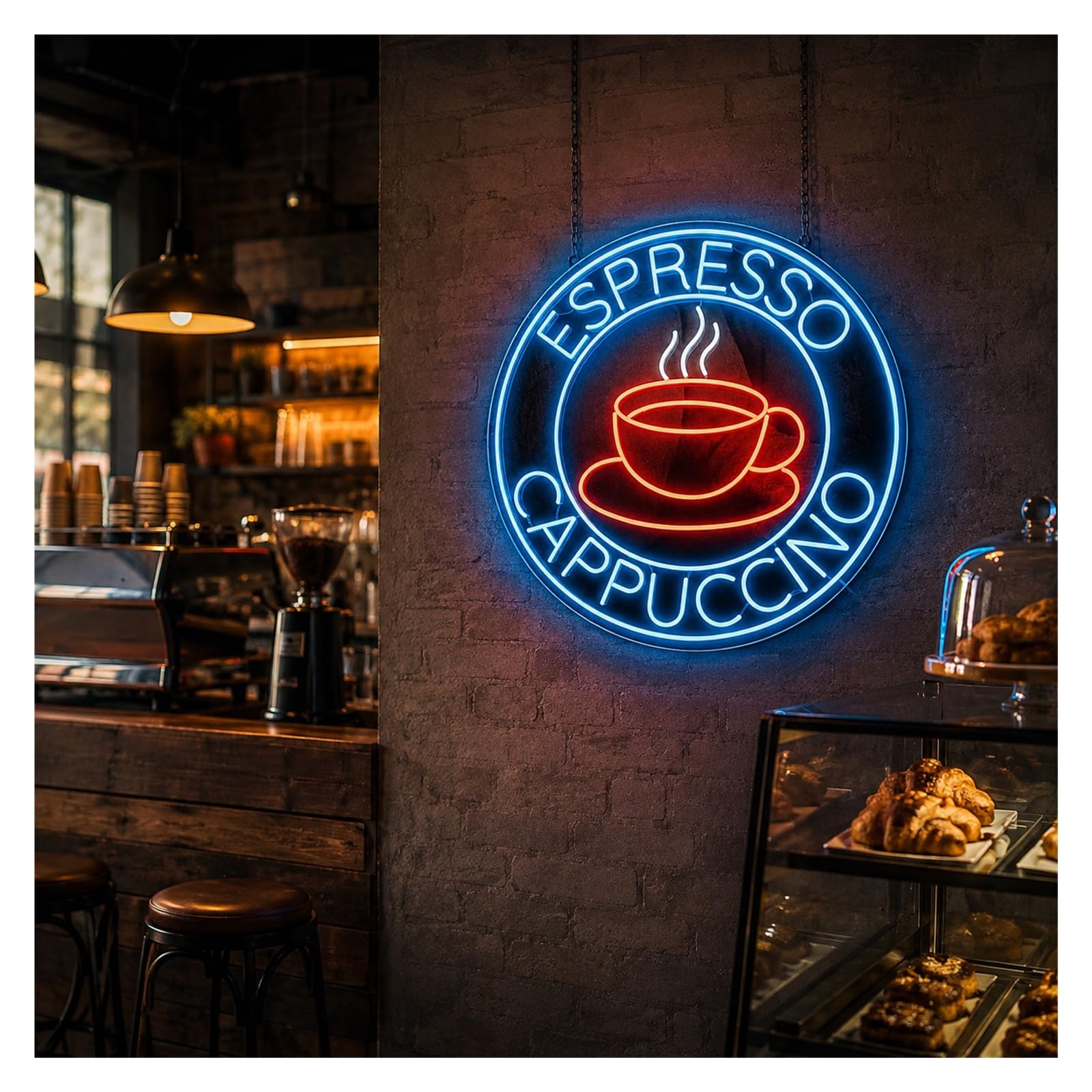 Insegna al Neon Insegna Al Neon Del Caffè Espresso Cappuccino | Vetrina Del Negozio Cup Cafe 53cm