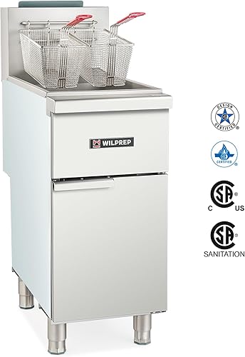 Miniatura 2 de WILPREP Freidora comercial de suelo de gas, freidora comercial de 3 quemadores con 2 cestas 90000 BTU 40 lb. Capacidad 400 F Temperatura constante,