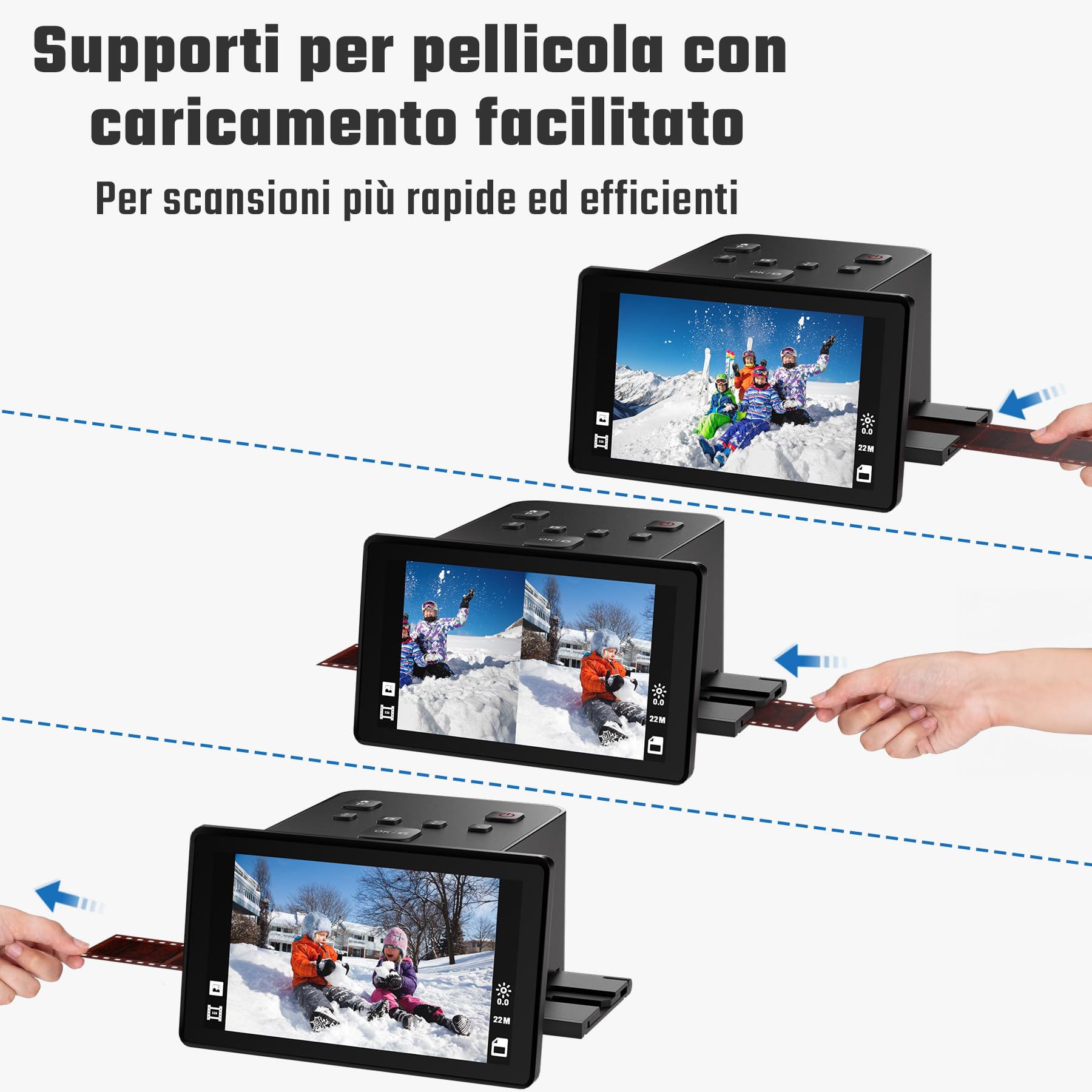 Scanner digitale per film e diapositive con ampio display LCD da 5 pollici, scanner negativo e diapositive per digitalizzare, converte 135, 126 KPK, 110 film negativi e Super 8 in JPEG da 22 MP.