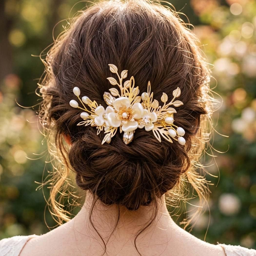 Amazon.com : BARTOSI Gold Flower Bride Wedding Hair Clips  display picture 1