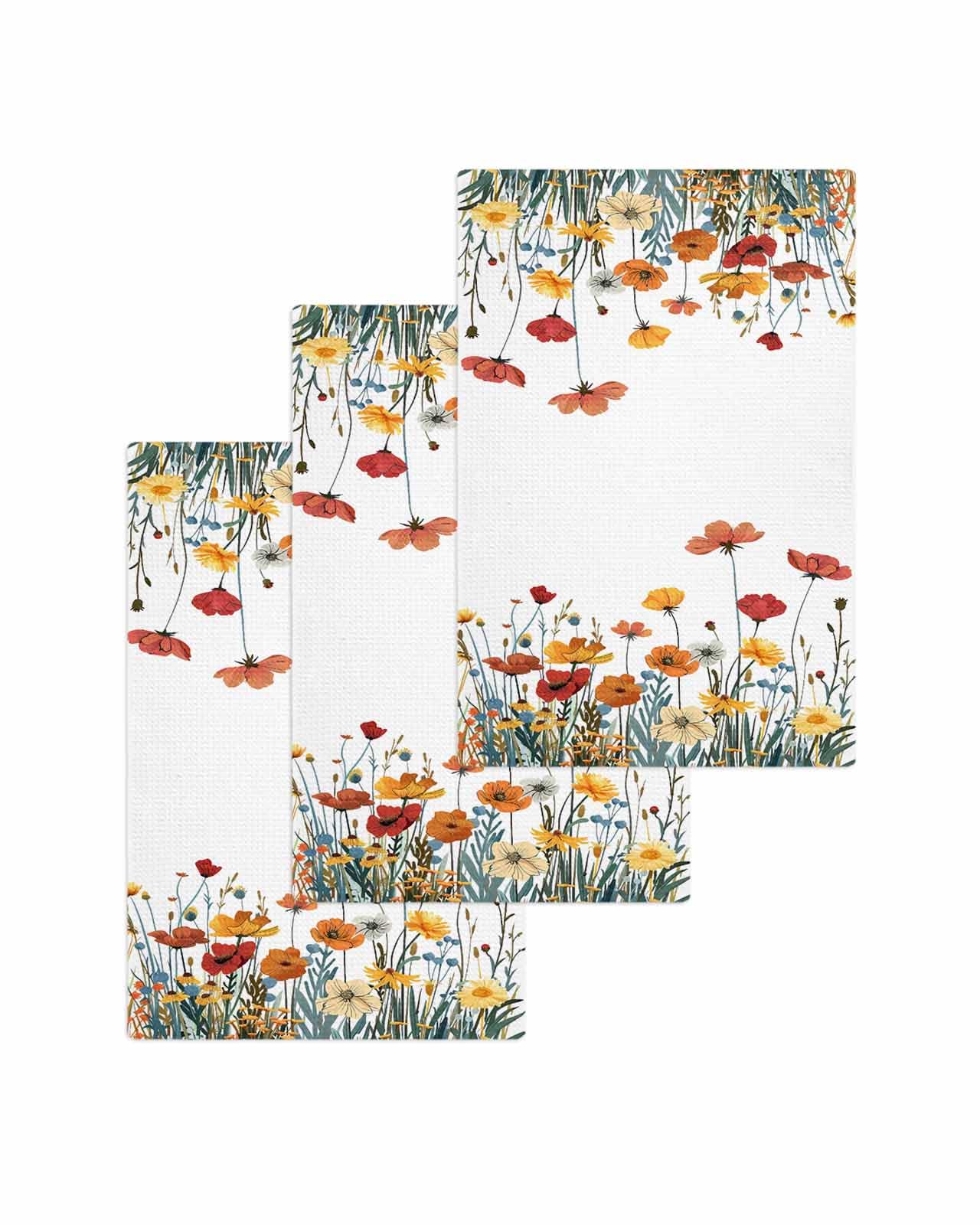 Hokiten Spring Floral Waffle Kitchen Towels Dishcloths, Watercolor Elegant Botanical Summer Absorbent Dish Towels | Hand Towels for Bathroom/Bar, 16 x 24 Inch, 3 Pcs