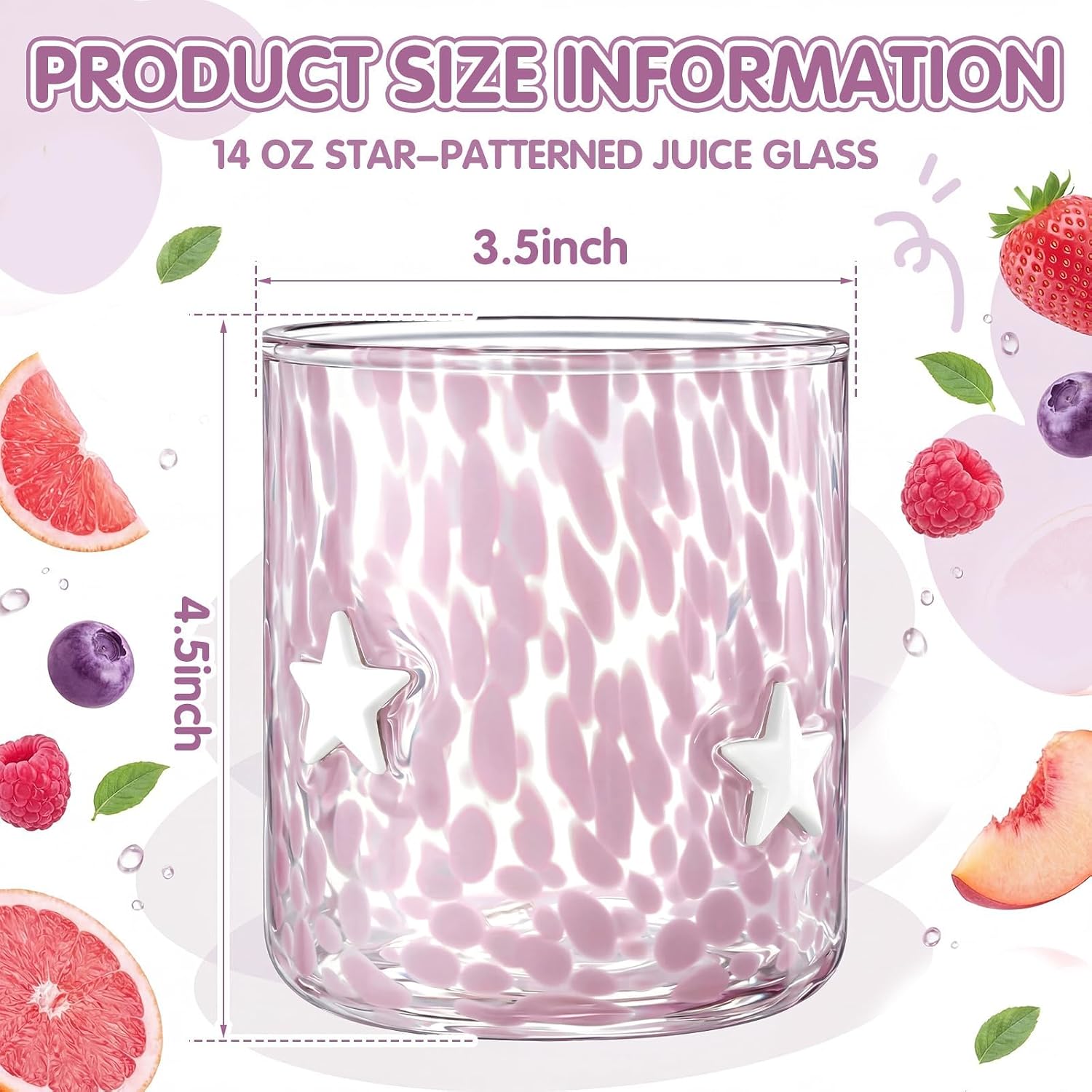 Pink Confetti Star Icon Juice Glass 14 oz Star Icon Glasses Cups
