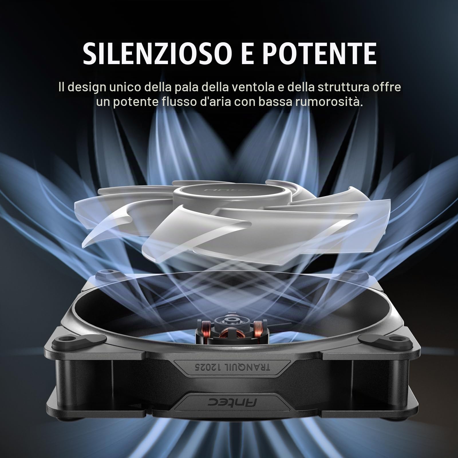 Antec TQ 12025 ARGB_3PK Case per computer Ventilatore 12 cm Nero 3 pz (Antec Tranquil 120 ARGB 3-Pack Case Fans with Controller - 120mm High Performance PWM Fans with Addressable RGB Lighting and Fan