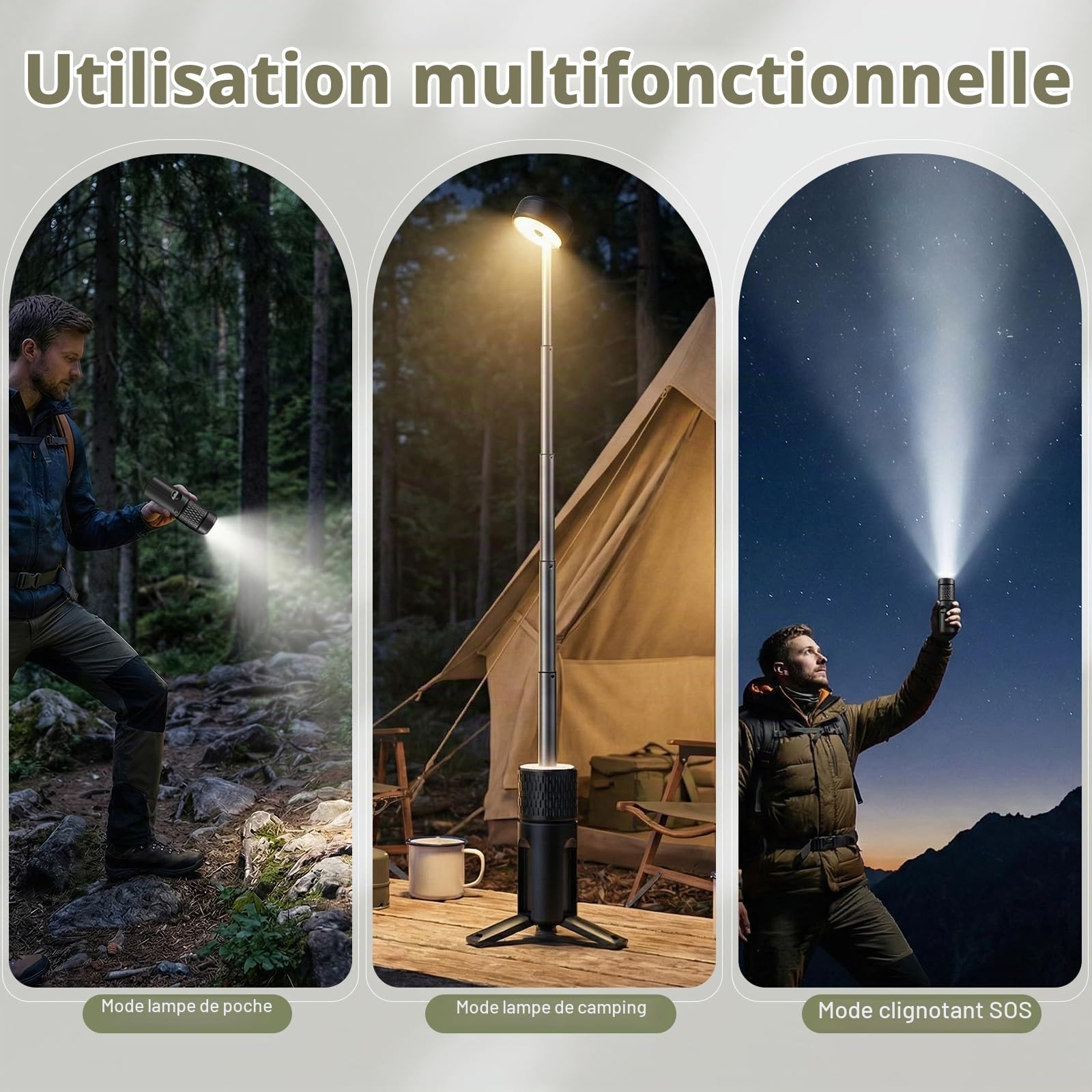 Lampes de camping télescopiques rechargeables 5400 mAh, étanches IP54 | lampe de tente de camping portable à LED, lampe de travail 600 lumens, 3 000/7 000 K, intensité réglable