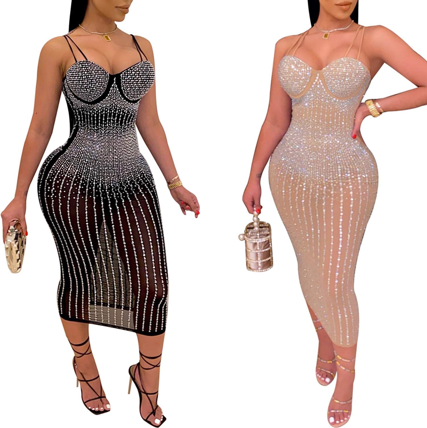 Women Long Sleeve Birthday Dresses Sexy hot Diamond Process Sexy Dress Party Club Night Dress… - Image 4