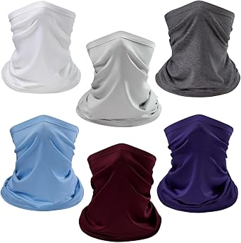 6 Pieces UPF 50+ Neck Gaiter Breathable Quick Dry Face Mask Lightweight UV Protection Balaclava Scarf for Men Women
