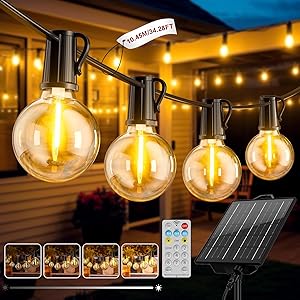 Catena Luminosa Esterno Solare 10.45M Luci Solari da Giardino con 12 + 1 Lampadine LED G40 Impermeabile Luci Gazebo da Esterno Solari per Giardino Patio Balcone Matrimonio Feste