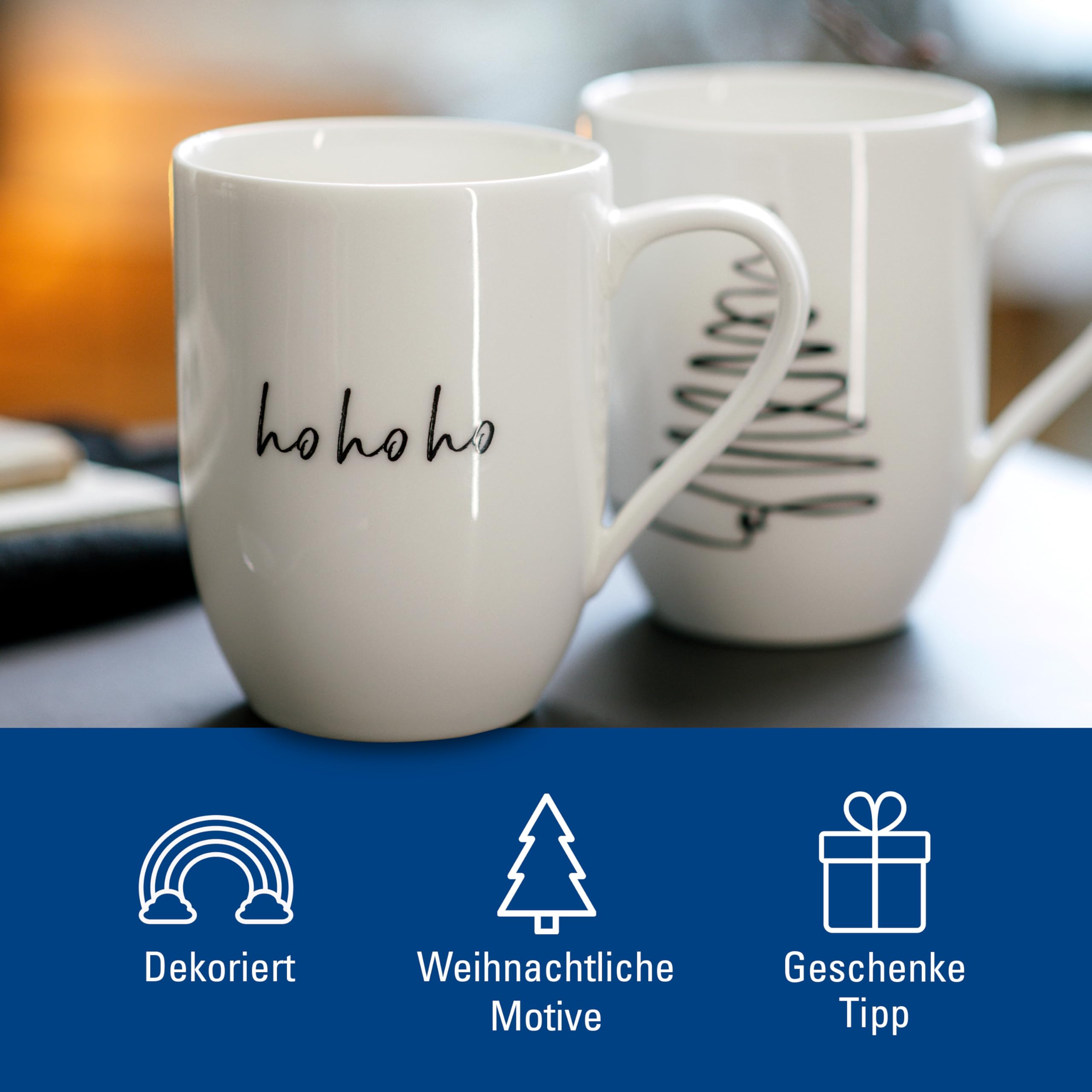 Villeroy & Boch – Statement Tassen Set Tannenbaum 2 teilig Weihnachten, Weiß, Schwarz, Spülmaschinenfest, Mikrowellensicher, Weihnachtassen, Weihnachtsbecher, Christmas Mug, Premium Porcelain