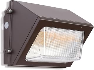 All-in-One 60W LED Wall Pack Fixture - Photocell Dusk-to-Dawn Sensor - 100W-320W MH/HPS Equal - Commercial Outdoor Step-Dimmable LED Security Wall Light - 3000K-5000K CCT Tunable - 100-277VAC - Bronze