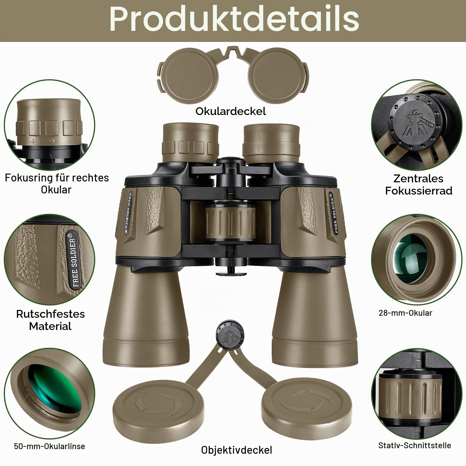Militär-Fernglas für Erwachsene, 20 x 50, mit Smartphone-Adapter, kompakt, wasserdicht, taktisches Fernglas für Vogelbeobachtung, Jagd, Wandern, Konzert, Reisen, Theater mit BAK4-Prisma, FMC-Objektiv,
