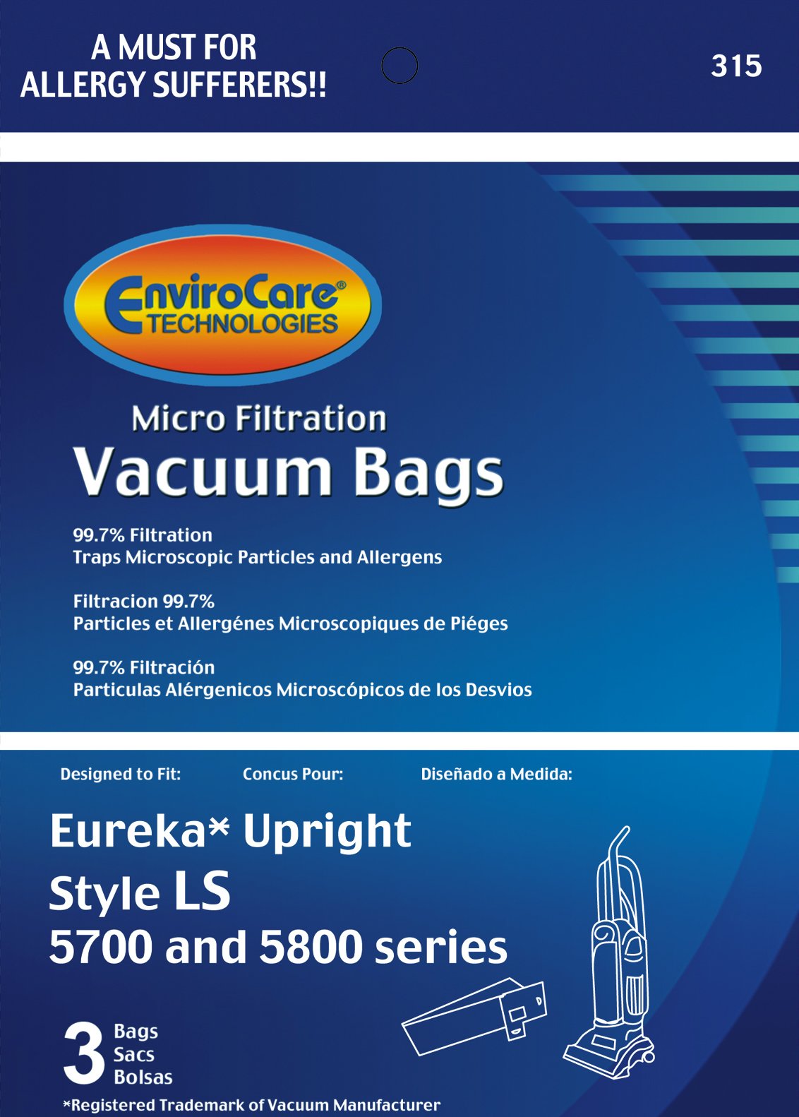 EnviroCare Replacement Micro Filtration Vacuum Cleaner Dust Bags Designed to Fit Eureka Style LS Uprights 3 pack