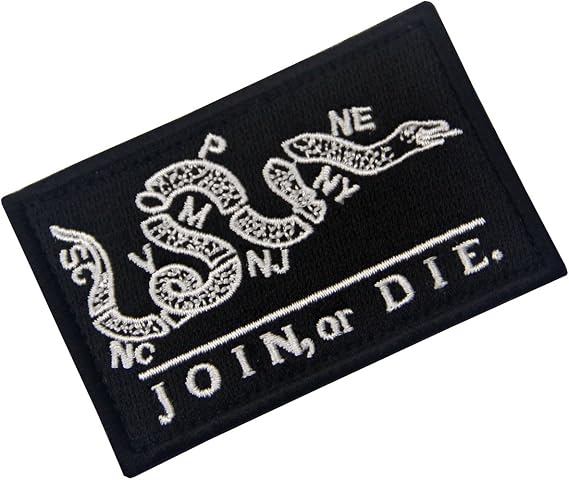 Join Or Die Tactical Embroidered Morale Applique Fastener Hook&Loop Patch - Black