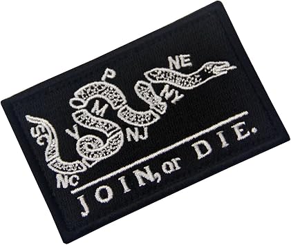 Join Or Die Tactical Embroidered Morale Applique Fastener Hook&Loop Patch - Black