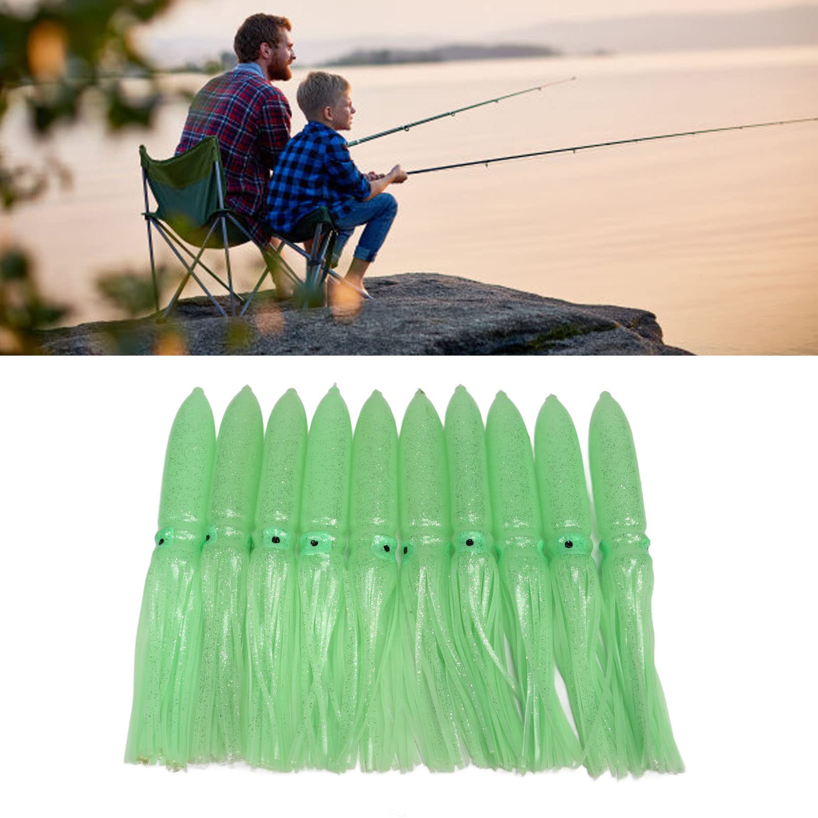 da 10 pezzi Attito di calamari, gonfie di calamari in silicone esche da pesca con gancio, esca da pesca di calamari luminosi luminosi per pesce