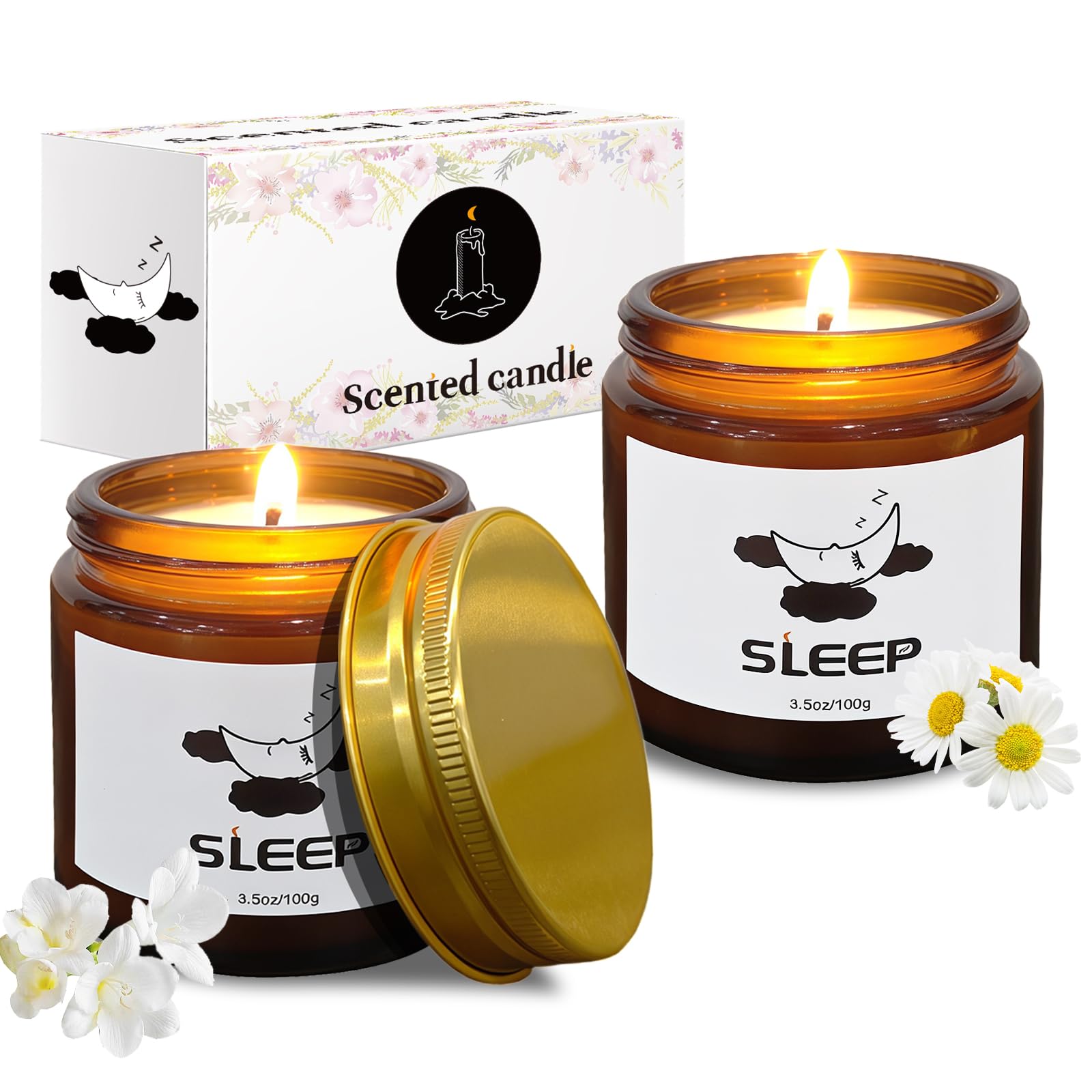 Candle,Sleep Candles Gifts for Women,Scented Candles Gift Set, Freesia Promotes Sleep, Chamomile Relieves Stress, Ideal Gifts for her, Birthday, Christmas, Anniversary, Bath