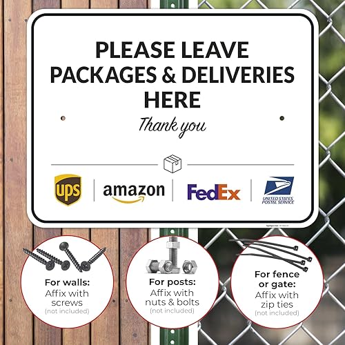 Vista 259 de Cartel de entrega del paquete, letrero de instrucciones de entrega, 10 x 7 pulgadas, aluminio 040 libre de óxido, resistente a la decoloración