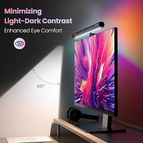 Miniatura 3 de Quntis Luz de monitor RGB retroiluminada, doble barra de luz para juegos, lámpara de escritorio de oficina, 15 modos regulables, temperatura de 3