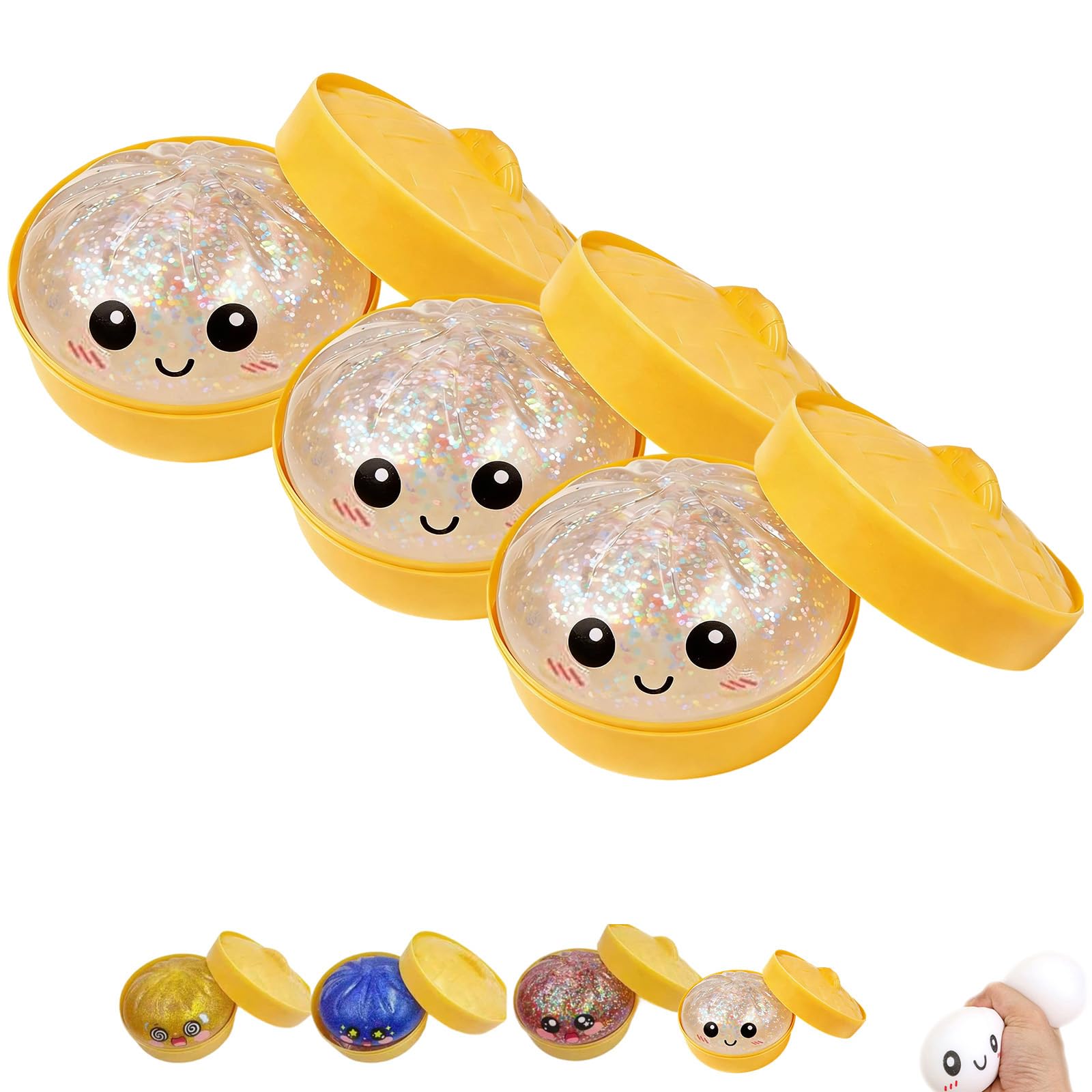 2026 Upgrade Glitter Dumpling Squishy Box,Squishy Dumpling,Anxiety Relief Fidget (Transparent) — view 8
