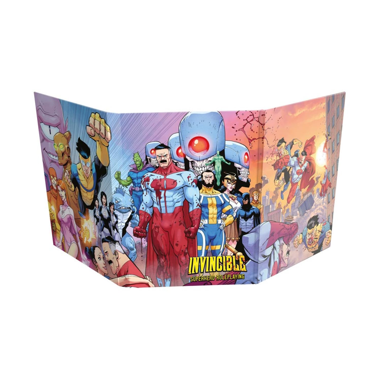 Free League Invincible - Superhero Roleplaying Gamemaster Screen, Heroic Full Color Art, 25.5" x 11" — image 1