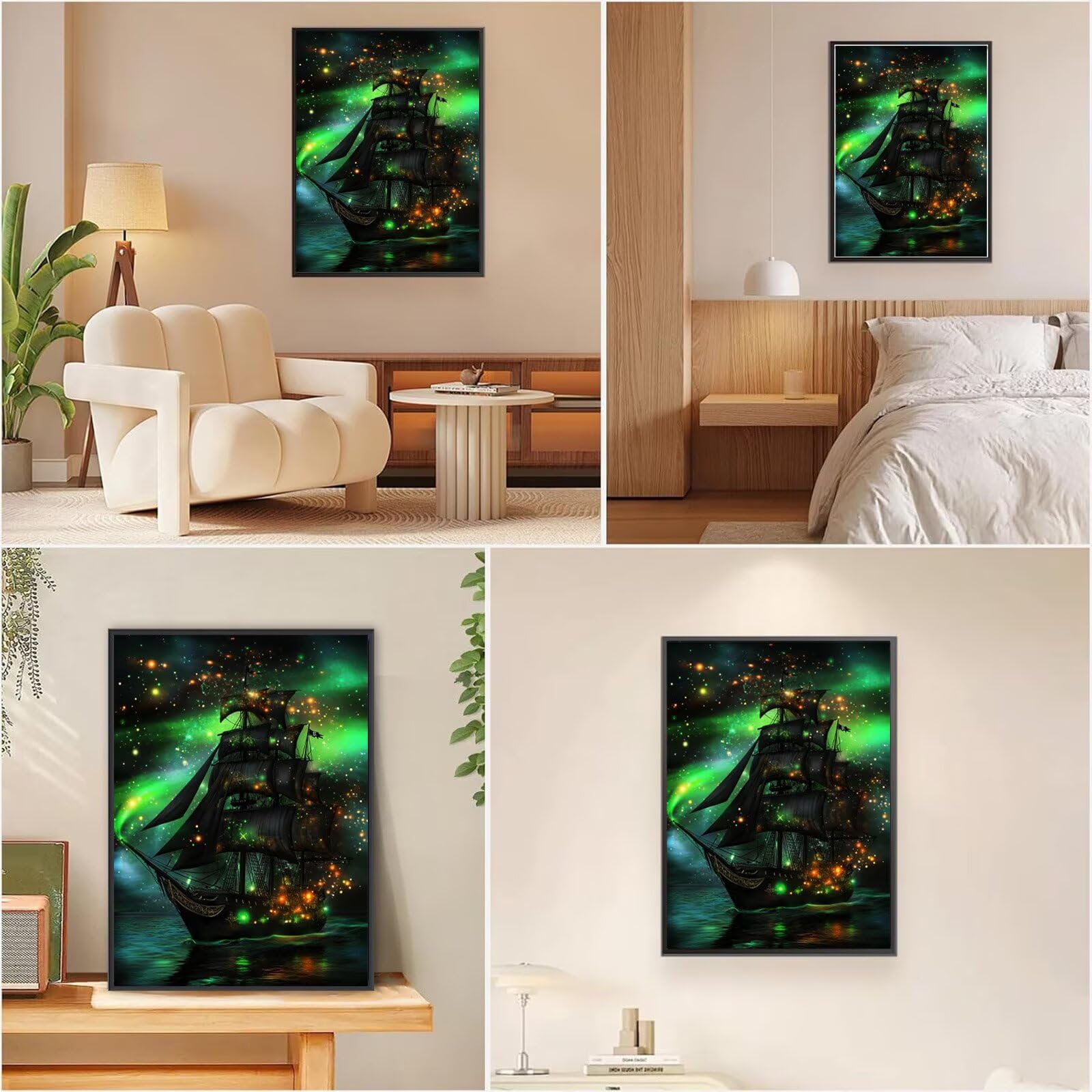 Diamond Painting Aurora, Segelboot Diamond Painting Erwachsene 5D Eckige Steine Full Drill Diamond-painting, DIY Kreuzstich Bastelset Kreativ Set für Erwachsene, Home Wand Dekor, 60x90cm, Model820