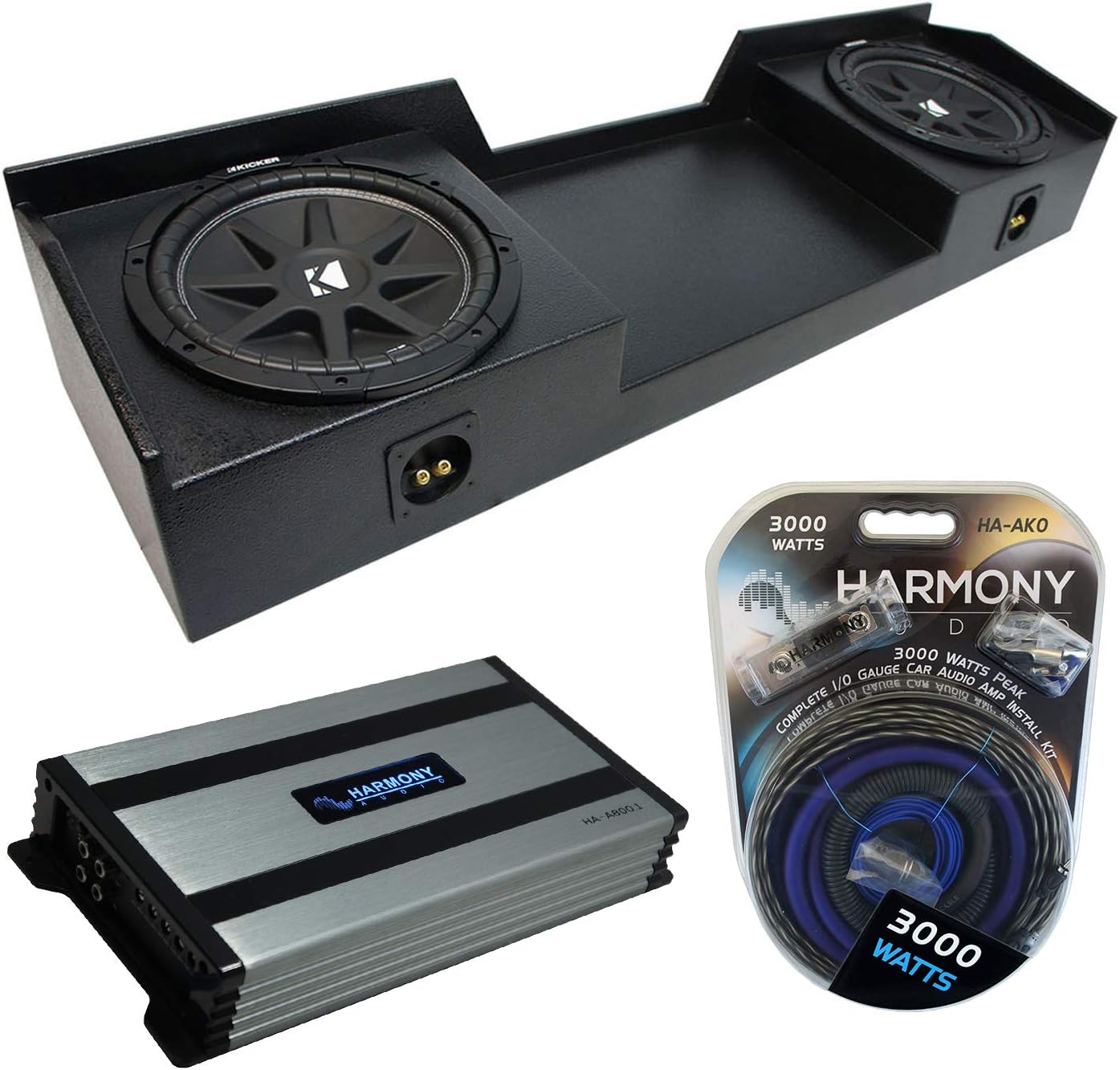 Harmony Audio Compatible with 2004-2015 Nissan Titan King or Crew Truck Kicker Bundle Comp C12 Dual 12" Rhino Coated Sub Box & HA-A800.1 Amp