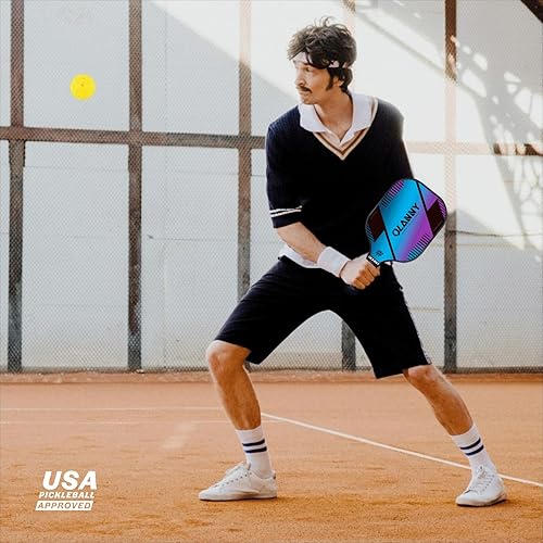 Miniatura 5 de Juego de paletas de pickleball de grafito, raquetas de primera calidad, cara de fibra y polímero de núcleo de panal de abeja, incluye paletas de