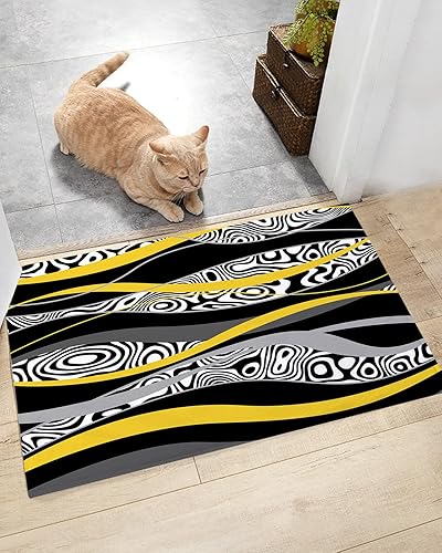 Miniatura 1 de Tapete estético para baño, tapete geométrico abstracto blanco y negro, absorbente de agua, lavable, esponjoso, tapete de felpa para interiores,