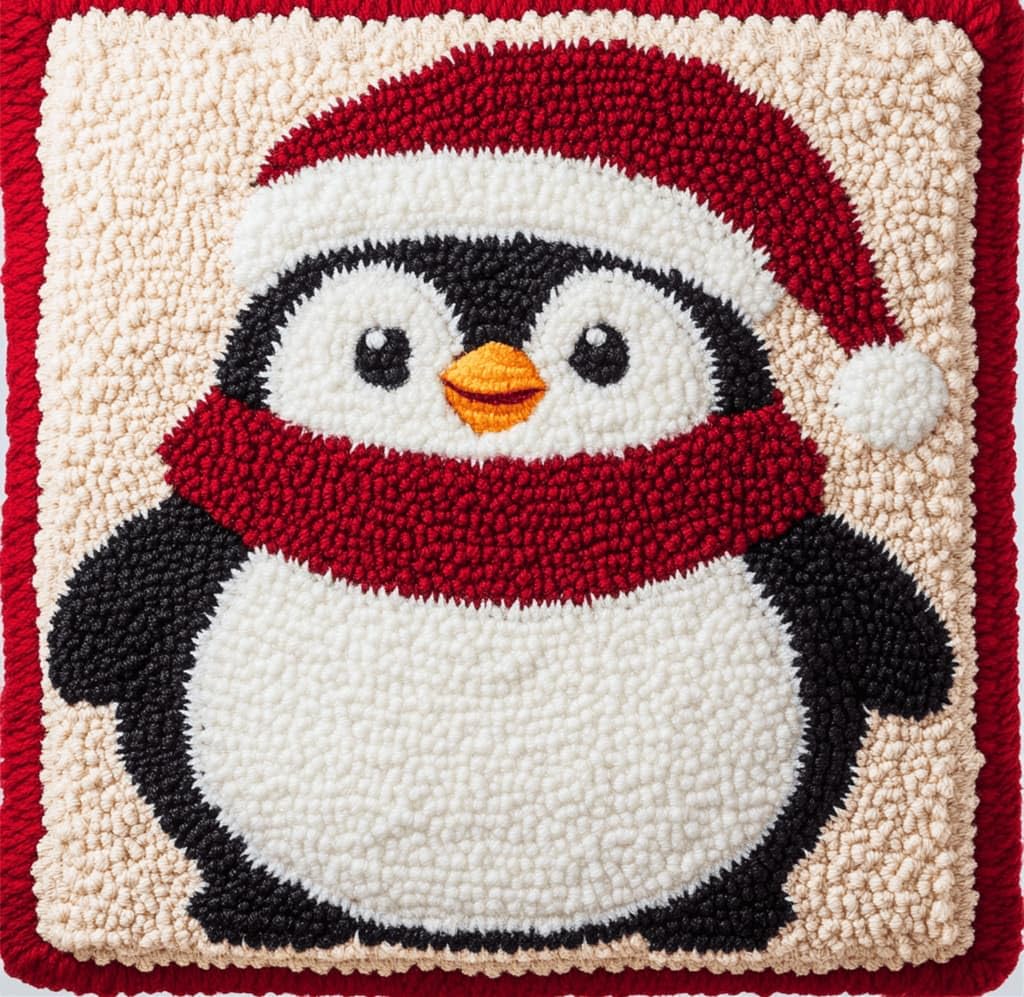 Kitquiver Latch Hook DIY Pillow Kit,Penguin Handmade Cushion Cover 43X43Cm