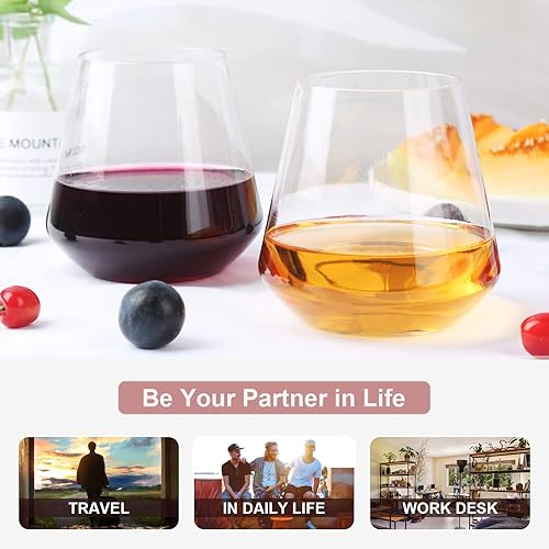 Miniatura 5 de MICHLEY Copas de vino grandes sin tallo de plástico Tritan transparente, irrompibles, aptas para lavavajillas, 17 onzas, juego de 4