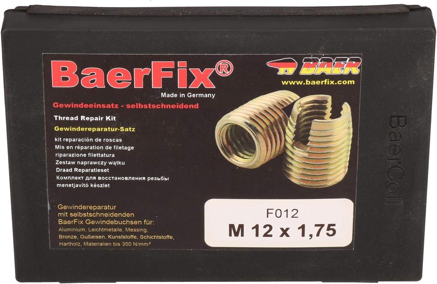 Baerfix M12 x 1.75mm Metric Self Tapping Damaged Thread Repair Cutter Inserts