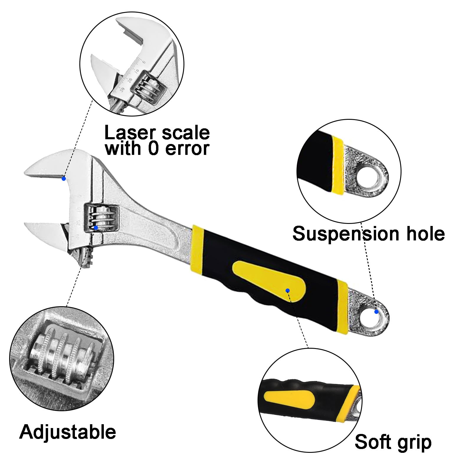 4Pcs Soft-Grip Adjustable Wrench, Carbon Steel Spanner Set Laser Millimetre Scale Adjustable Spanner Set (6in/8in/10in/12in) - Image 3