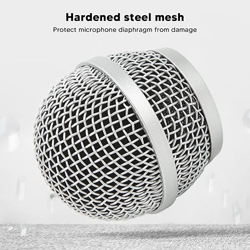 Miniatura 7 de Cabezal de micrófono de repuesto para micrófono, SM7b, PG48, PG58, PGX2, BLX288, PG24, plata, bola de rejilla de micrófono con espuma interior,