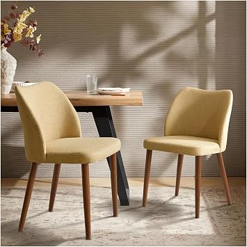 Adjustable Office Computer Chair with Armrest 2pcs Upholstered Kitchen Dining Chairs with Curved Backrest Solid Wood FrameTan