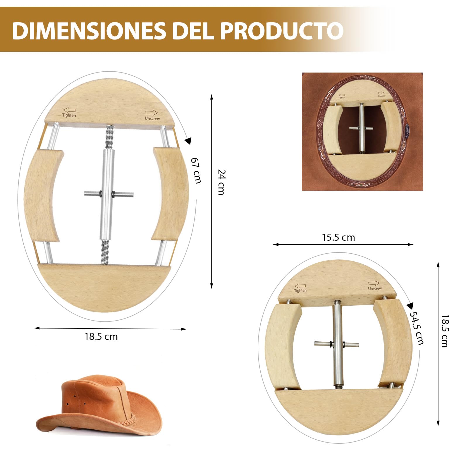 Extensor de sombreros de madera de haya cuatro vías