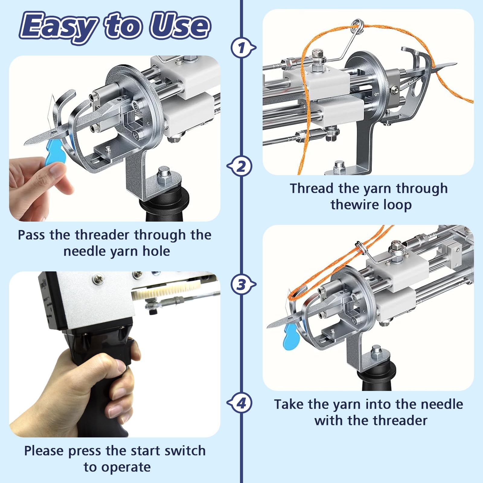Pistola per tufting per tappeti con kit di tagliapaveti, kit di base con trimmer per tappeti, set di pistola per tufting per tappeti, pistola per tappeti 2 in 1 Cut & Loop Pile e tagliacapelli,