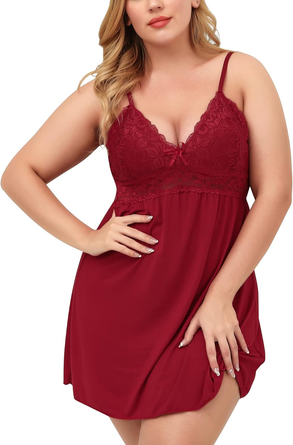 Ababoon Plus Size Lingerie for Women Lace Modal Chemises Nightgown V-Neck Full Slip Babydoll Sleepwear Size 16-24 Plus - Image 4