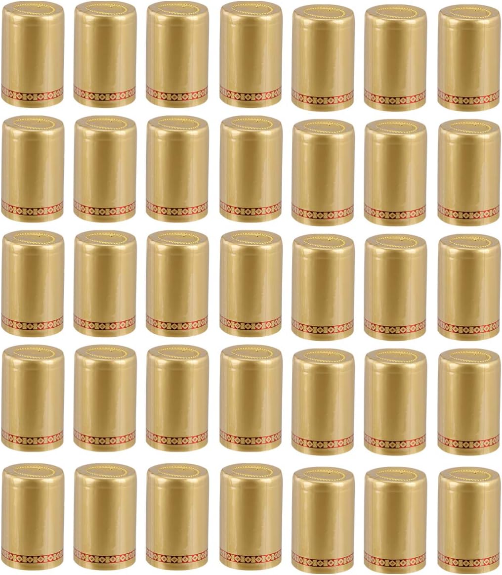 DOITOOL 100 Pcs PVC Heat Shrink Capsules Wine Sealer Shrink Wrap Caps Bottle Corks Capsules for Professional Wine Making Cellars and Home Use (Gold)