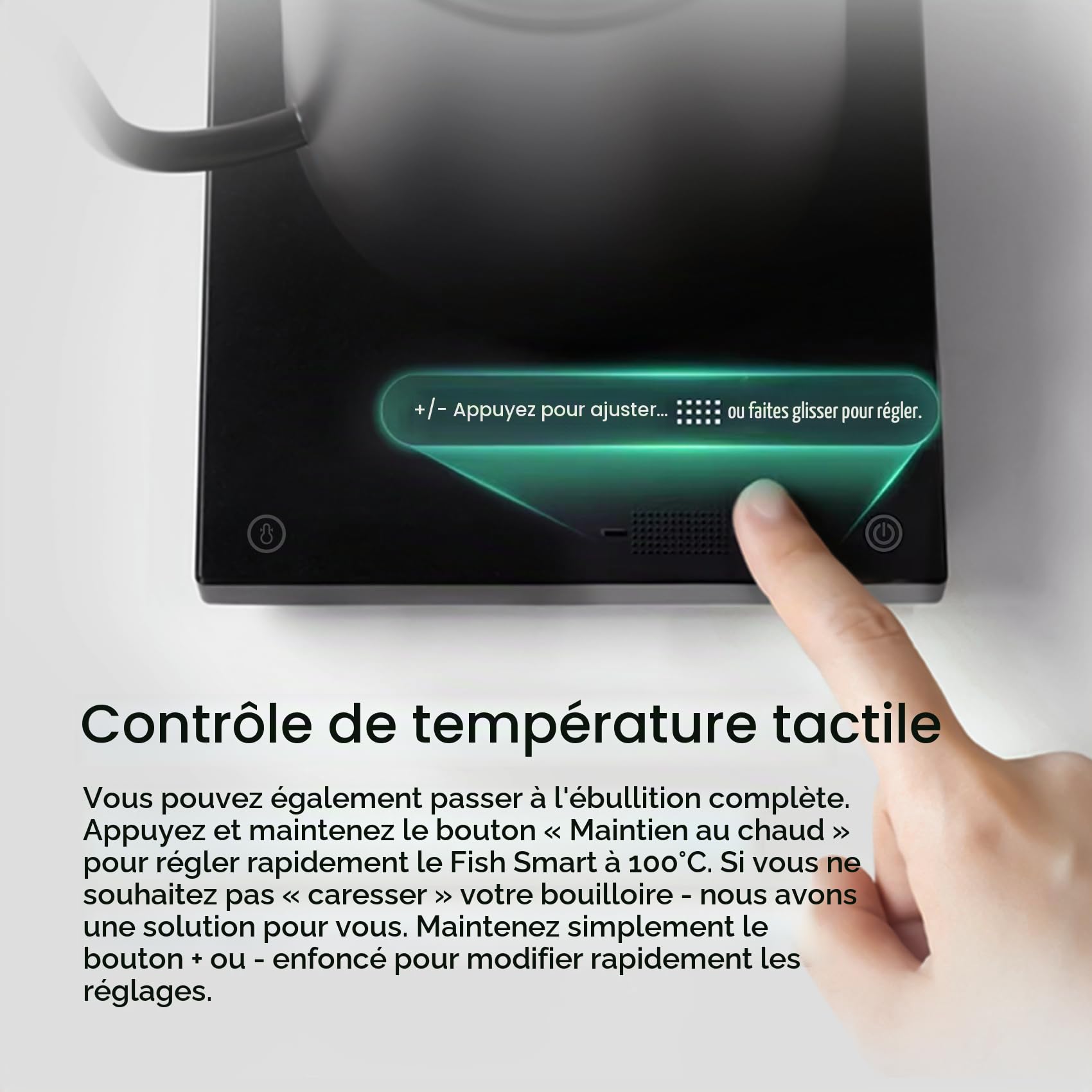TIMEMORE Bouilloire en acier inoxydable à col de cygne, Fish Smart Coffee Electric Kettle 600ML Avec réglage de la température pour Coffee Tea Brewing, Home Edition Black, 192s Rapide à 88°C