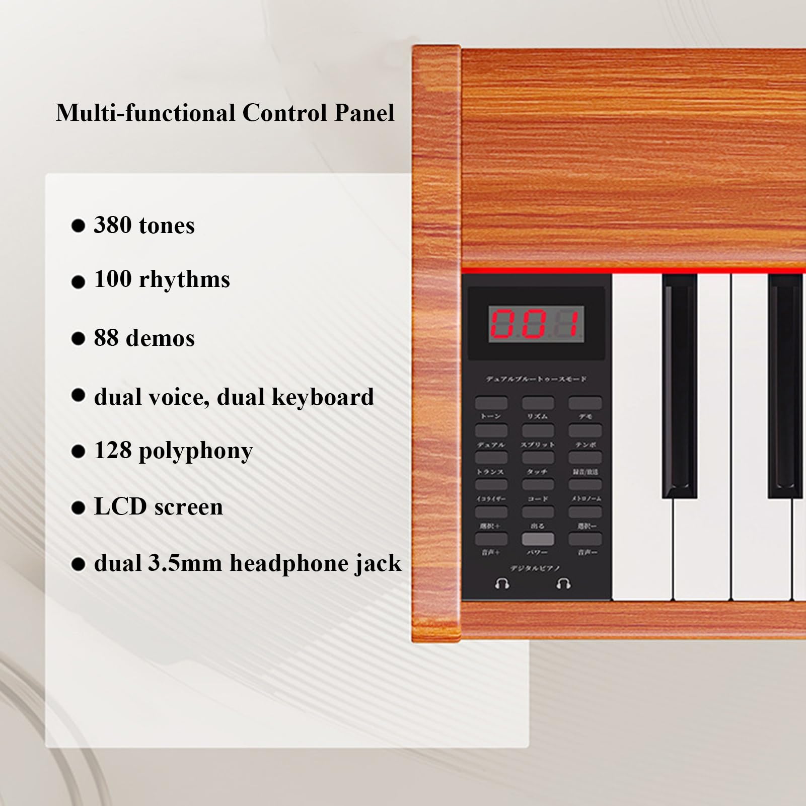 Tastiera for pianoforte digitale sensibile alla velocità, 88 tasti, pianoforte elettrico for principianti e professionisti, supporto USB-MIDI con pedale sustain, leggio(White)