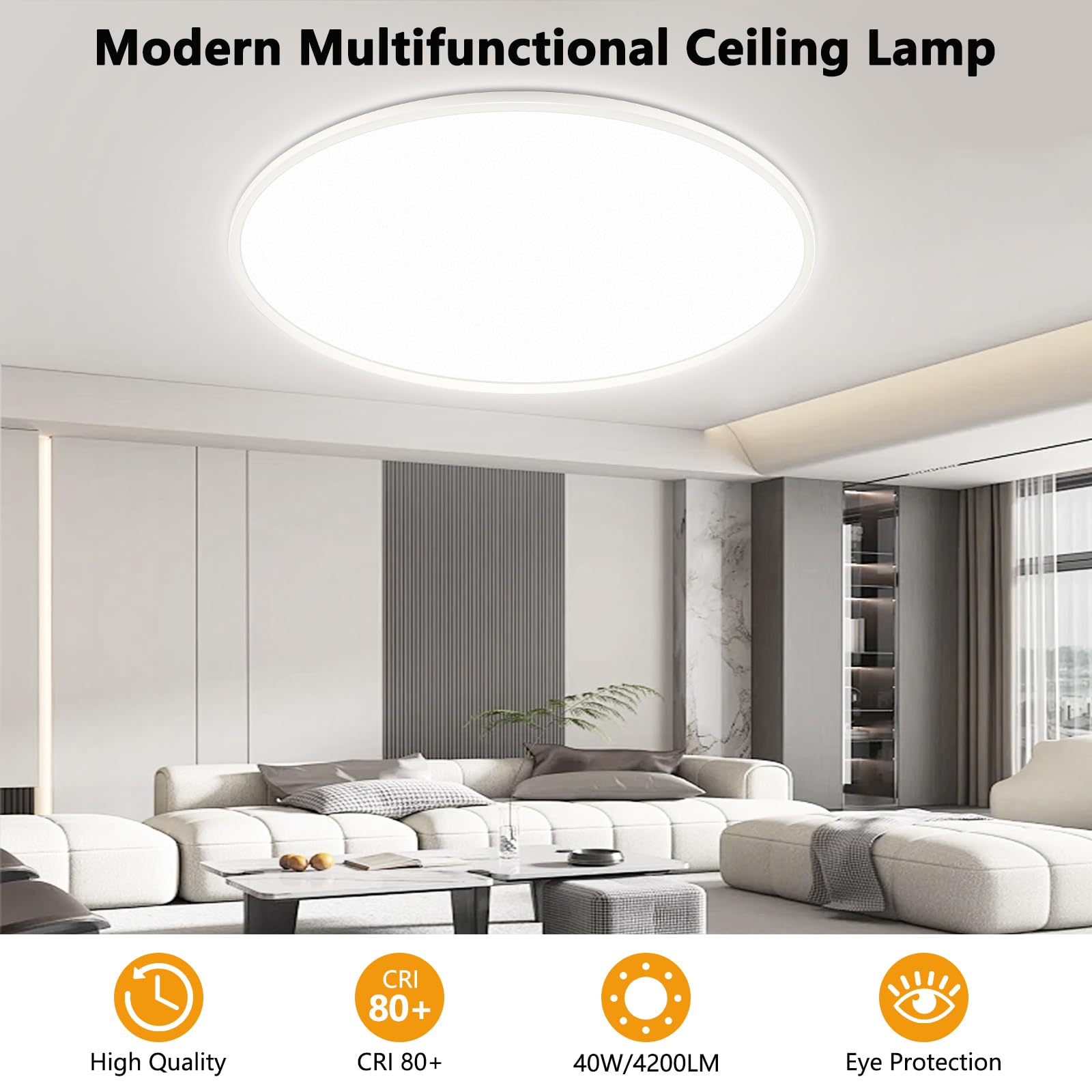 40W LED Deckenleuchte Flach Dimmbar, Ø50CM Deckenlampe mit Fernbedienung, 3000-6500K Modern Ultra Dünn, Rund Deckenleuchten Dimmbar für Wohnzimmer Schlafzimmer Kinderzimmer Büro Küche, Weiß