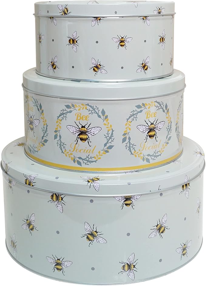 Set of 3 Round Nesting Cake Storage Tins airtight Baking Round Large