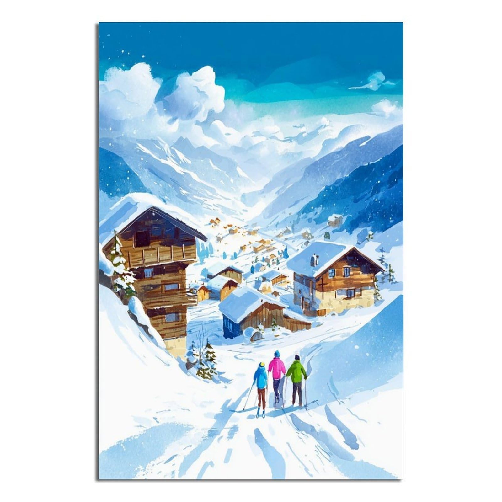 iPuzou St Anton Ski Poster 20x30inch(50x75cm) Vintage Watercolor Canvas Art